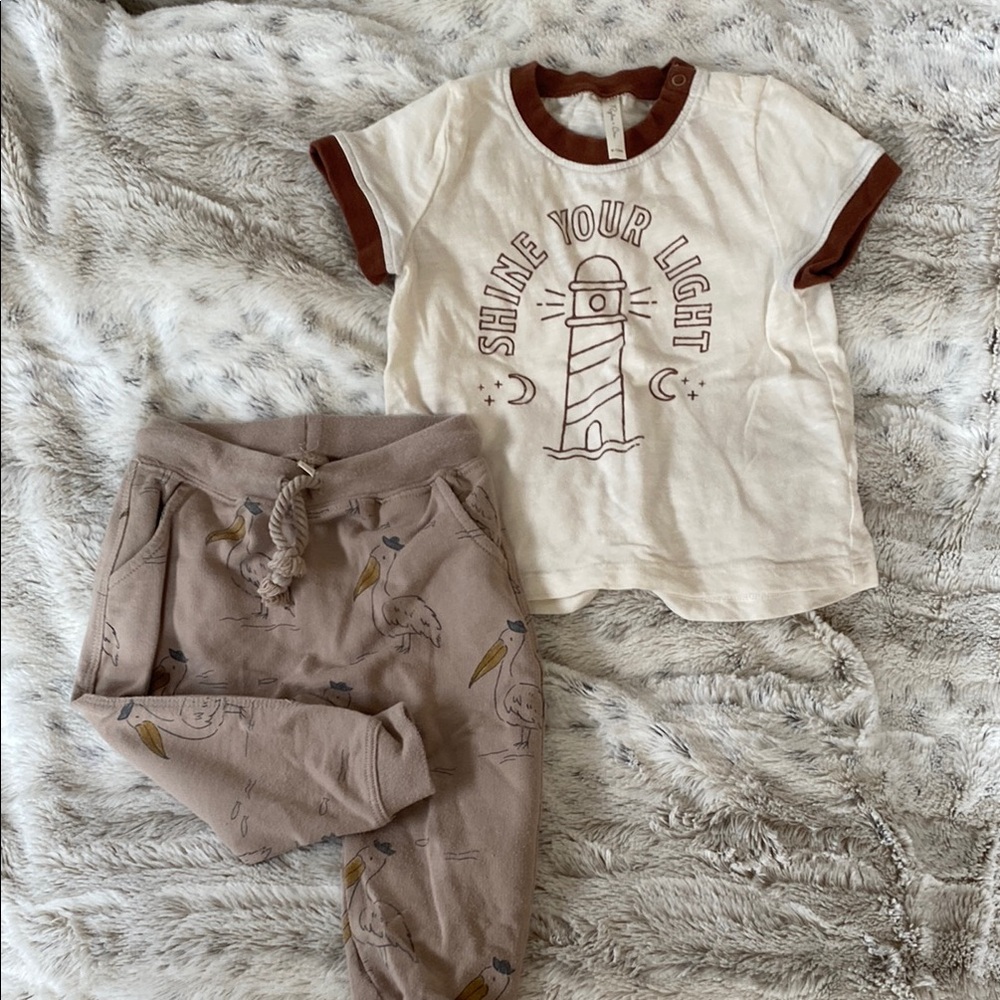 Rylee + Cru Cream and Brown Baby Top and Stork Pants